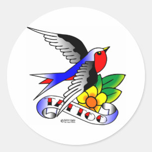 Old Skool Swallow Tattoo Runder Aufkleber