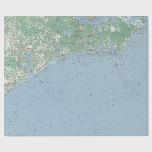 Old Southern North Carolina Coast Map (1953)  Geschenkpapier (Flach)