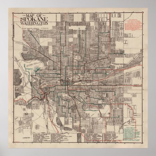 Old Spokane WA Map (1924) The Lilac City Poster (Vorne)