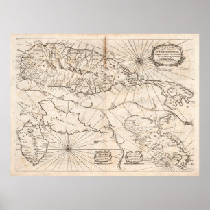 Old St Kitts, Guadeloupe & Martinique Map (1794) Poster