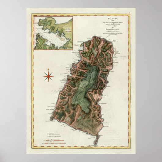 Old St Lucia Island Map (1794) Poster (Vorne)