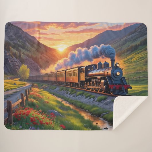 Old Steam Motor Lokomotive Bahn Sunset Sherpadecke (Vorderseite (Horizontal))