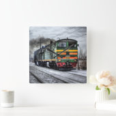 Old Steam Motor Lokomotive Train Foto Quadratische Wanduhr (Zuhause)