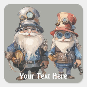 Old Steampunk Gentlemen off to work Quadratischer Aufkleber