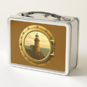 Old Stone Lighthouse Brown Metal Lunchbox (Rückseite)