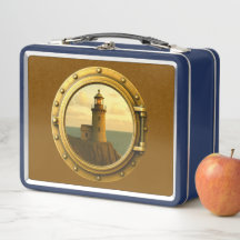Old Stone Lighthouse Brown Metal Lunchbox