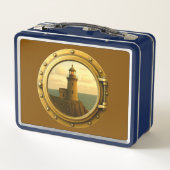 Old Stone Lighthouse Brown Metal Lunchbox (Rückseite)