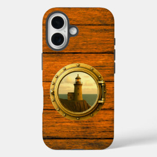 Old Stone Lighthouse Wood Grain iPhone 16 Fall Hülle