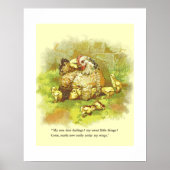 Old Storybook Page Mother Hen with Chicks Kinderzi Poster (Vorne)