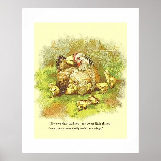 Old Storybook Page Mother Hen with Chicks Kinderzi Poster (Vorne)