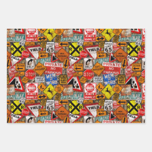 Old Street Signs Wrapping Paper Sheets Geschenkpapier Set