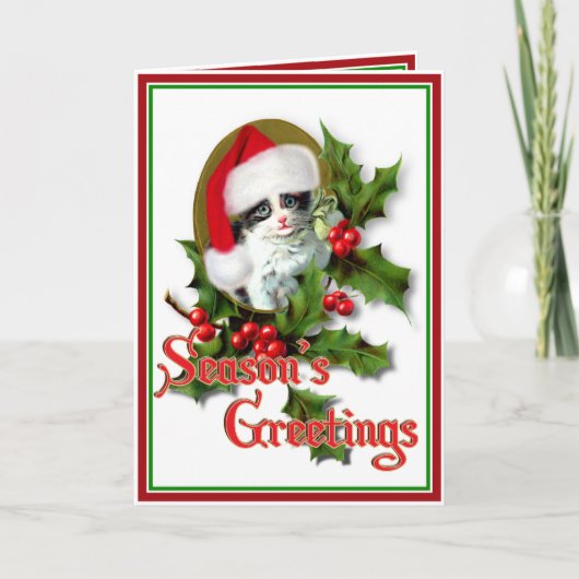 Old Style Christmas Kitten Feiertagskarte (Vorderseite)