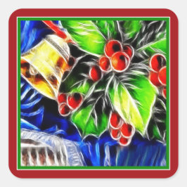 Old Style Holly With Golden Bell Quadratischer Aufkleber