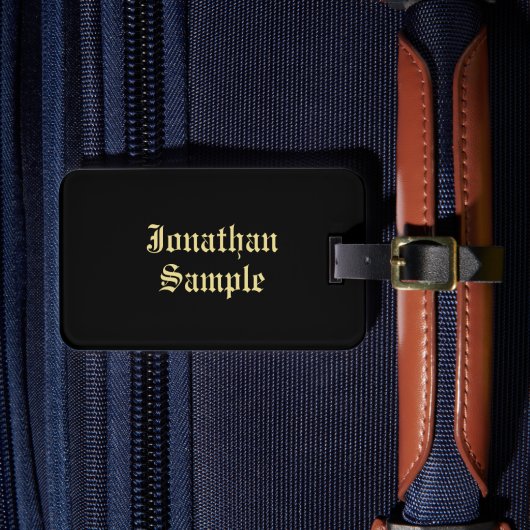 Old Style Text Basic Schwarz und Gold Schriftart M Gepäckanhänger (Vorderseite Insitu 4)