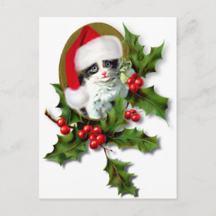 Old Style Vintage Weihnachts Kätzchen Feiertagspostkarte