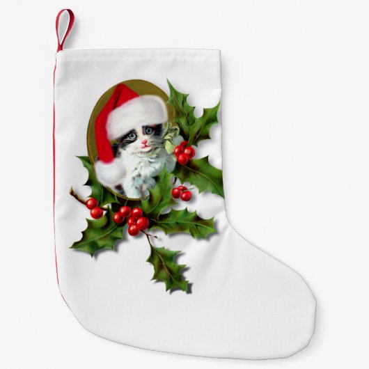 Old Style Vintage Weihnachts Kitten Kleiner Weihnachtsstrumpf (Vorderseite)