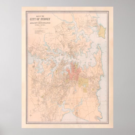 Old Sydney Australia Map (1890) Poster (Vorne)