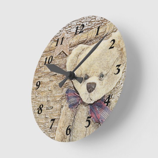 Old Teddy Bear Clock Runde Wanduhr (Winkel)