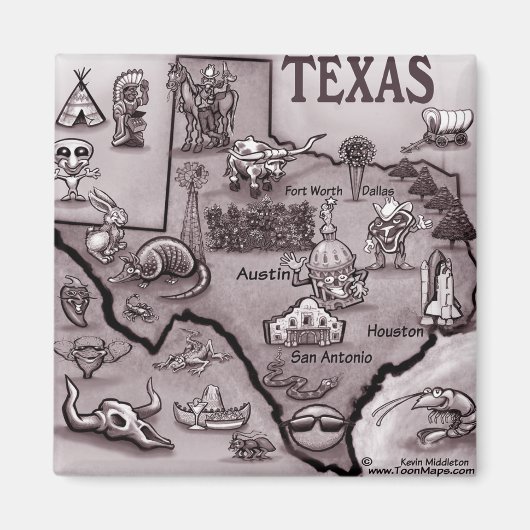 Old Texas Cartoon Map Magnet (Vorne)