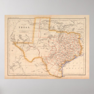 Old Texas Map (1857) Vintag TX Lone Star Staat St Poster