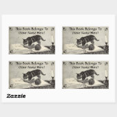 Old Time Kitten Cat Knitting Book Plate Rechteckiger Aufkleber (Blatt)