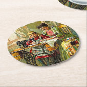 Old TIme Singer Nähmaschine Mutter und Tochter Runder Pappuntersetzer (Angewinkelt)