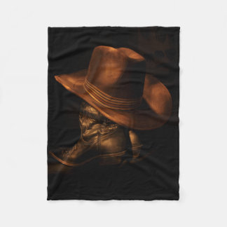 Old Time Western Cowboy Boots und Hut Fleecedecke