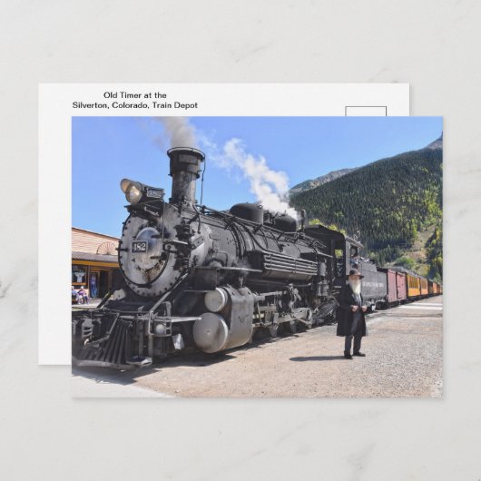 Old Timer am Silverton, Colorado, Bahnhaltestelle Postkarte (Vorne/Hinten)