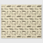 Old Timer Gold Beige Vintage Car Muster Geschenkpapier (Flach)