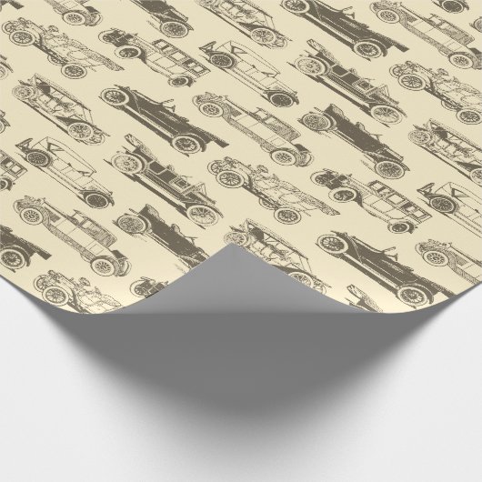 Old Timer Gold Beige Vintage Car Muster Geschenkpapier (Ecke)