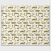 Old-Timer Gold Vintage Car Muster Geschenkpapier (Flach)