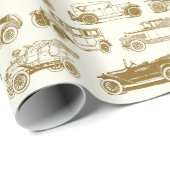 Old-Timer Gold Vintage Car Muster Geschenkpapier (Rolleneckpunkt)