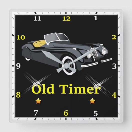 Old Timer Jaguar Wall Clock Quadratische Wanduhr (Vorderseite)