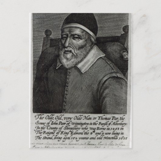 Old Tom Parr, 1635 Postkarte (Vorderseite)