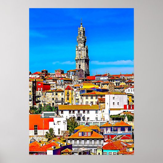 Old town Porto with tower Clerigos Poster (Vorne)