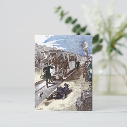 Old Train Steam Motor Leon Bennet Illustration Postkarte (Stehend Vorderseite)