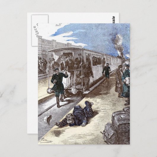 Old Train Steam Motor Leon Bennet Illustration Postkarte (Vorne/Hinten)