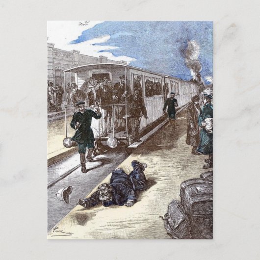 Old Train Steam Motor Leon Bennet Illustration Postkarte (Vorderseite)