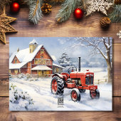 Old Traktor und Barn Snowy Winter Farm Weihnachten