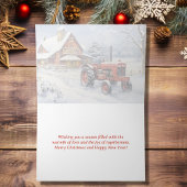 Old Traktor und Barn Snowy Winter Farm Weihnachten