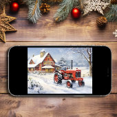 Old Traktor und Barn Snowy Winter Farm Weihnachten