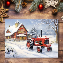 Old Traktor und Barn Snowy Winter Farm Weihnachten