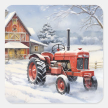 Old Traktor und Barn Snowy Winter Farm Weihnachten
