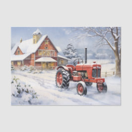 Old Traktor und Barn Snowy Winter Farm Weihnachten Seidenpapier