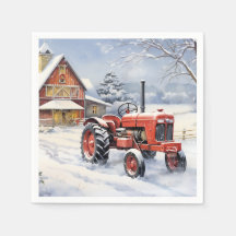 Old Traktor und Barn Snowy Winter Farm Weihnachten