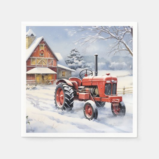 Old Traktor und Barn Snowy Winter Farm Weihnachten Serviette (Vorderseite)