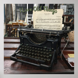 Old Typewriter and Sheet Music Poster