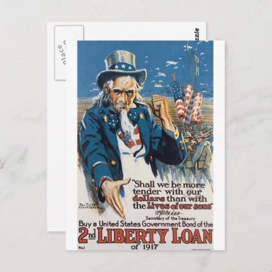 Old "Uncle Sam" U.S. War Poster circa 1917 Postkarte (Vorne/Hinten)