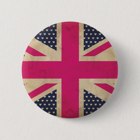 Old Union Jack in Pink Flag Button Abzeichen (Vorderseite)