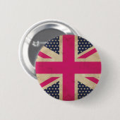 Old Union Jack in Pink Flag Button Abzeichen (Vorne & Hinten)